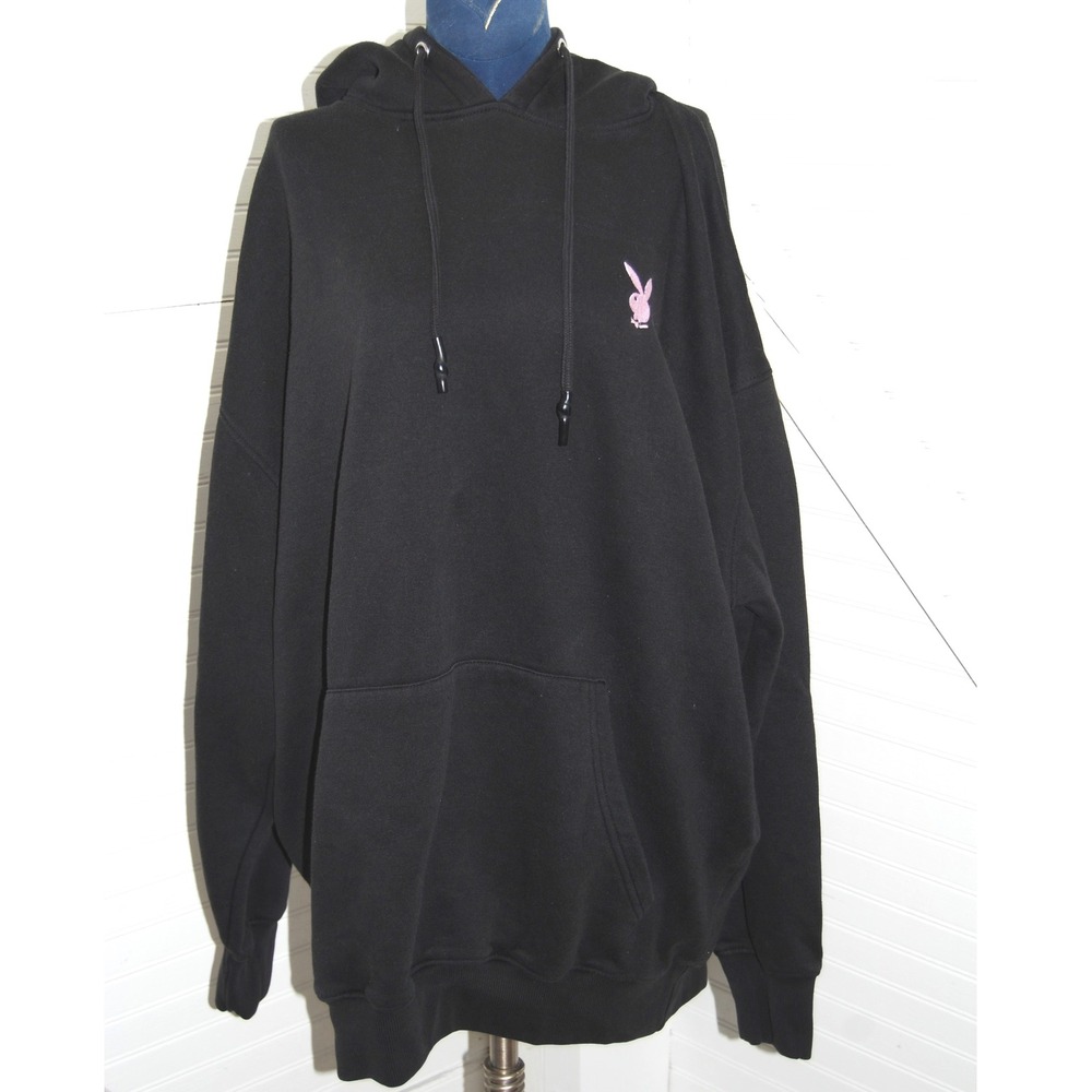 Playboy Missguided Hoodie‎ Women's Small Oversized Black Pink Embroidered logo